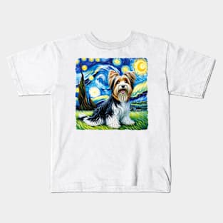 Starry Biewer Terrier Dog Portrait - Pet Portrait Kids T-Shirt